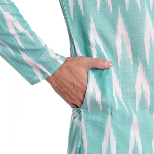 Image of SKAVIJ Men's Pure Cotton Printed Kurta Pajama Set Ikat Design Casual Ethnic Dress