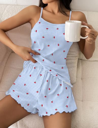 Image of Ekouaer Womens Cami Pajama Set Cute Printed Camisole Shorts Sleepwear | Tank Top and Shorts Lounge Set Soft Pjs for Daily Wear, Home, Party or Date Nights