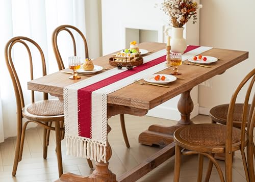 Image of FEXIA Boho Table Runner for Home Decor 12x72 Red Fall Coffee Table Decor
