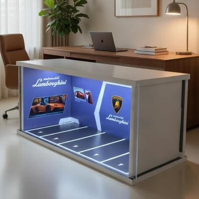 Image of Art Monk Premium Luxury Car Diorama Display Case with LED Lighting | Lamborghini World Garage Theme | Wooden Diecast Car Display for