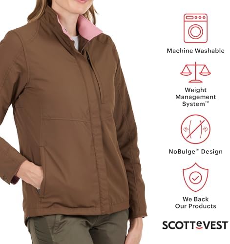 Interior view of the SCOTTeVEST jacket showing multiple hidden storage pockets.