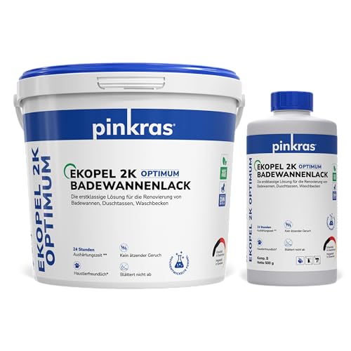 EKOPEL 2K Optimum Badewannenlack weiß Set für Badewanne | 24 St Härtungszeit.| Badewannen Beschichtung aus Emaille Lack | dicke Badewannenfarbe | Badewanne bis 1,7 Meter…
