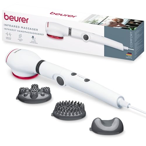 Beurer MG 44 2-in-1 Massagegerät mit zuschaltbarem Infrarotlicht wohltuende Vibrationsmassage 3-stufig verstellbarer Griff inkl. 3 Massageaufsätze 2 Intensitätsstufen für Nacken Rücken Schulter