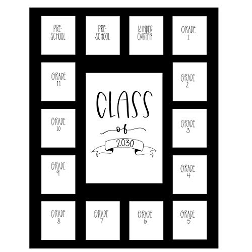 Image of Rustic Red Door Co. Class of 2030 Photo Mat (11 inch x 14 inch) Photo Collage Picture Frames Mat for School Pictures - No Frame Black Photo Mat from Pre - K to Graduation