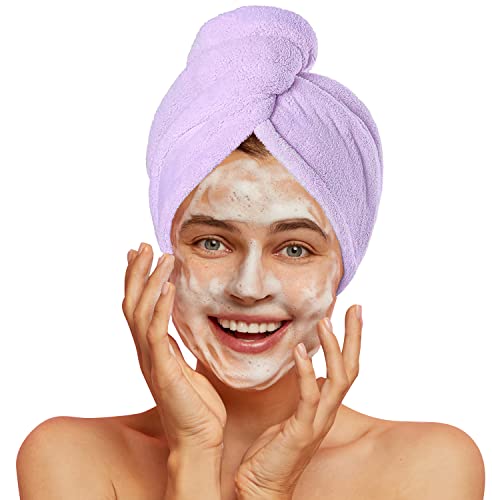 Sackei Hair Drying Towel Microfiber Hair Towel Wrap With Solid Button, 9.5 Inch X 26 Inch Supersoft No Dripping Hair Turban For Wet Hair Drying Hair Anti Frizz For Kids And Women (1Pcs Purple) #TOP3