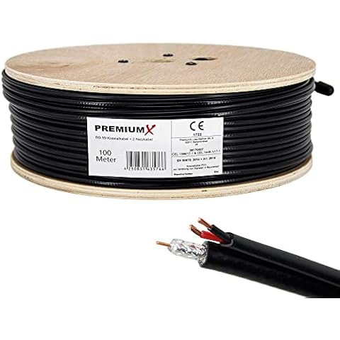 PremiumX 100m RG59 Koaxialkabel + 2 Netzkabel Eca Videobild und Stromversorgung Kombi Koaxkabel/Strom Video-Kabel Cover