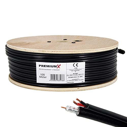 Premium X 100m RG59 Koaxialkabel + 2 Netzkabel Eca Videobild und Stromversorgung Kombi Koaxkabel/Strom Video-Kabel für Videoüberwachung Überwachungskamera
