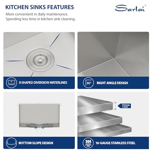 Sarlai 22 Inch Laundry Sink Drop In - 12 Inch Deep Utility Laundry Sink Drop In Topmount Single Bowl 16 Gauge Stainless Steel Kitchen Sinks Basin for Utility Room 22\"x 22\" x 12\"