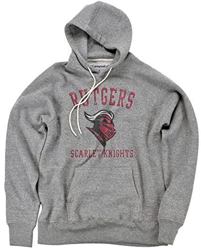 Campus Lab Rutgers University Scarlet Knights Classic Distressed Logo Unisex Adult Slim Fit Pull-Over Heather Hoodie, Athletic Heather, Small