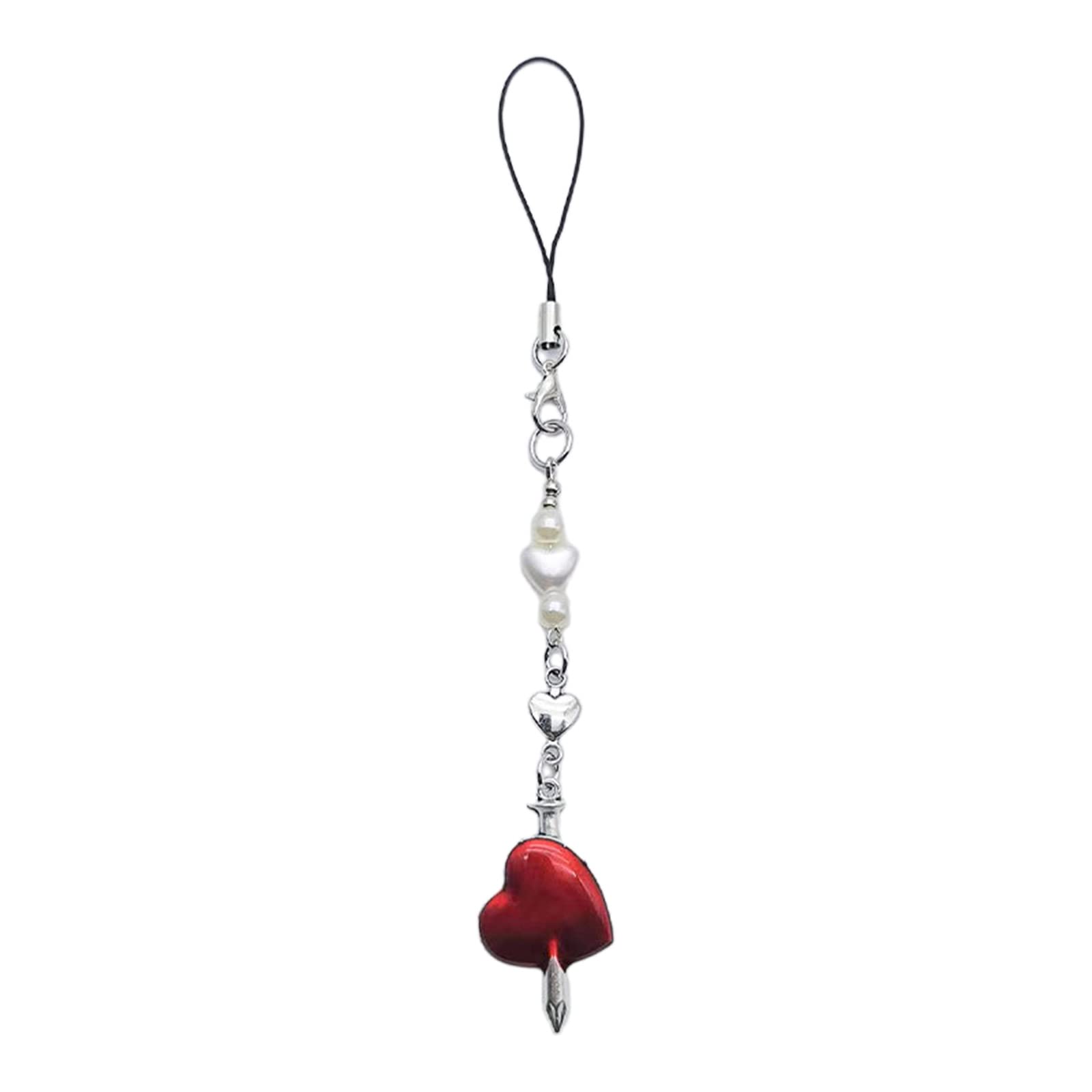 NEWFT Retro Red Heart Pendant Phone Charm Chain Strap Bag Decoration Lanyards