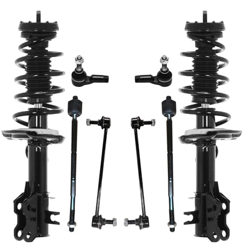 Image of Detroit Axle - 8pc Front Struts Kit for 2013-2016 Chevrolet Sonic [RS], 2 Struts with Coil Spring Assembly 2 Sway Bar End Links 4 Outer Inner Tie Rods 2014 2015 Replacement Suspension