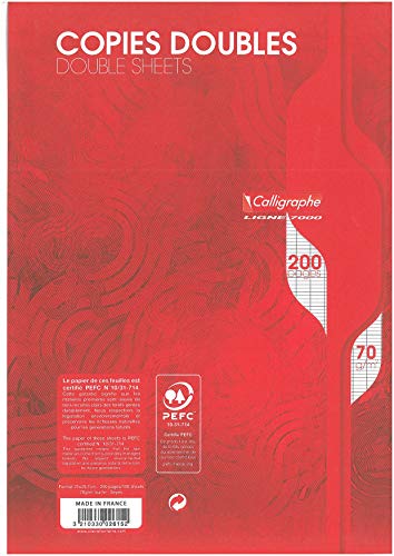 Clairefontaine - Ref 2615C - Hojas dobles sin perforar para caligrafía (paquete de 100 hojas), tamaño A4, 70 g/m², papel de vitela superfino, sin perforar