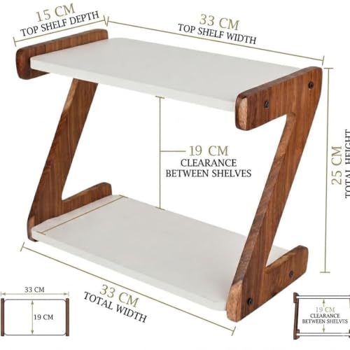 Image of Uteez 2 Tier Desktop Bookshelf Organizer for Study Table & Office Desk | Wooden Countertop Storage Rack for Books, Stationery & Decor | Space Saving Tabletop Shelf Organizer | White & Walnut Finish