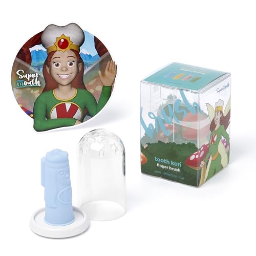 SuperMouth® Tooth Keri Baby Finger Brush – Soft Silicone Bristles, Built-in Bite Block Protects Fingers, Light-Up Wand for Easy Cleaning, Augmented Reality App, Teething to 2 Years, 4 Colors