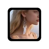 Cybche Boucles D'oreilles Boho En Plumes Blanches Longues Pampilles Tribal Frange Plumes P...