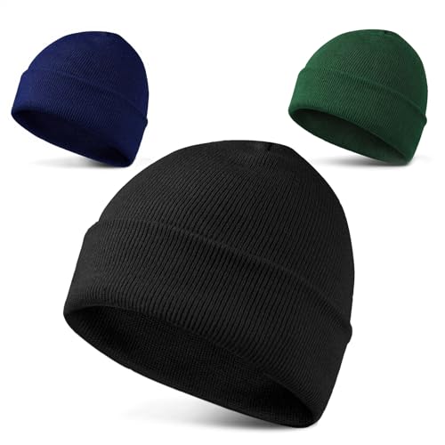 LAKIBOLE Winter Beanie Hats for Men Slouchy Beanies for Women Teenage Boys Girls 3pack(black/Navyblue/Green) 1