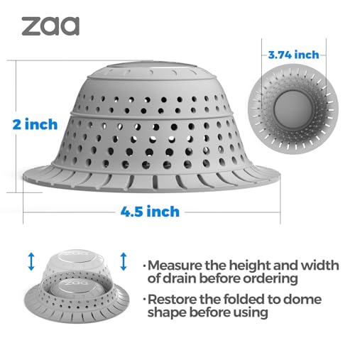 zaa Bathtub Drain Hair Catcher, Premium Silicone Shower Hair Catcher, 1Pack Collapsible Hair Stopper for Pop Up and Regular Drains of Shower, Bathtub, Bathroom Sink, Bathroom Fixture Accessories, Gray