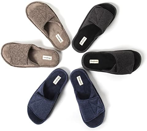 Dearfoams Men's Indoor/Outdoor Adjustable Machine Washable Memory Foam Terry Slide Slipper, Fossil (Marled Knit), 11-12 | Image 4