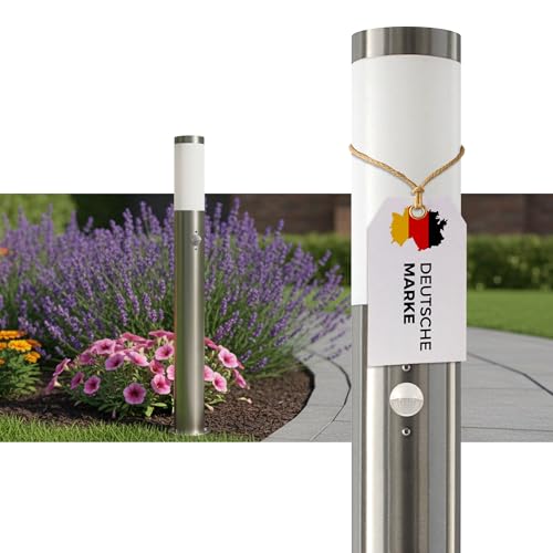 max K O M F O R T Außenlampe mit Bewegungsmelder | Edelstahl-Wegeleuchte 80 cm IP44 | E27 Standleuchte für Garten & Weg – Sicher, stilvoll & wetterfest 232-800-BM