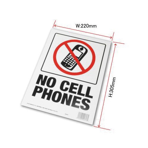 Hy-Ko Plastic Sign White 9\" X 12\" No Cell Phones Polystyrene