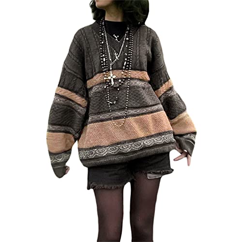 RUITOTP Sweat Femme Oversize Rayé Y2K - Pull Col Rond Manches Longues Vintage Streetwear