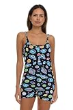 COCO BRANDS Betty Boop Womens Pajamas - 1 Piece Onesie Sleeveless Romper PJ Bodysuit Sleepwear Loungewear, Size Large, Black Rick and Morty Colorful Planet