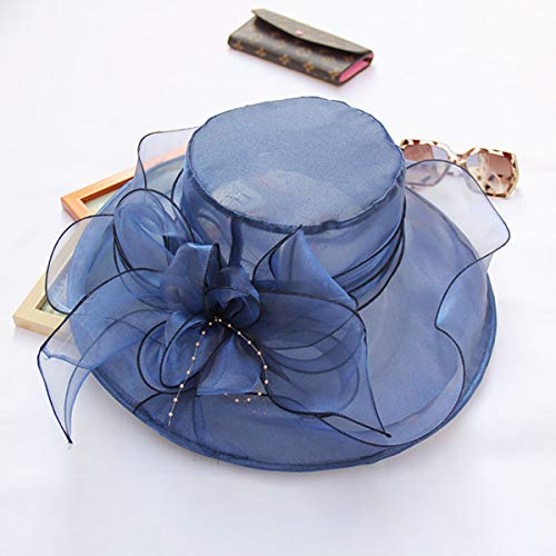 Women's Wide Brim Floral Ribbon Hat Kentucky Derby Church Dress Sun Hat Suit For Wedding Festival Beach Party Banquet, 1 Blue #TOP1