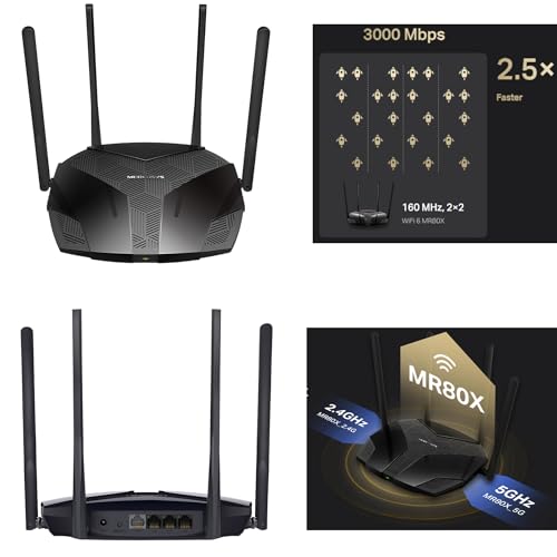 AX3000 Dual-Band Wi-Fi 6 Router, Wi-Fi Speed up 2402 Mbps (5 GHz) + 574 Mbps (2,4 GHz), canale 160 MHz, 3 porte LAN Gigabit, ideale per giochi Xbox/PS4/Steam e 4K (MR80X) - Router - Immagine 1