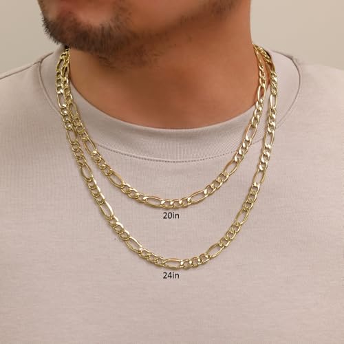 Nuragold 10k Real Yellow Gold Figaro Link 7mm Chain Necklace (16"-30") Italian Jewelry for Men & Women2