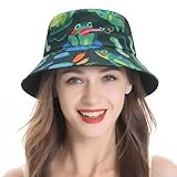 ZLYC Unisex Cute Print Bucket Hat Summer Travel Fisherman Cap for Women Men Teens (Frog Pond Green)