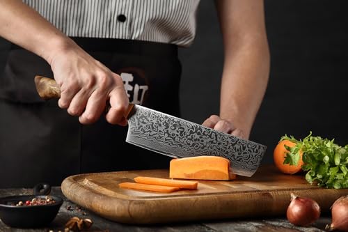 HEZHEN Style Japonais Couteau Nakiri 18CM-Couteau de Cuisine 67 Couches en Acier Damas- Tranchant Rasoir-Ergonomique Poignée en Bois de Sycomore Figuré – vue 5