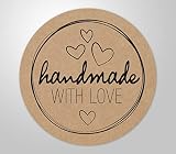 48x hochwertige Etiketten 'handmade WITH LOVE' rund hohe Klebekraft 4cm Aufkleber