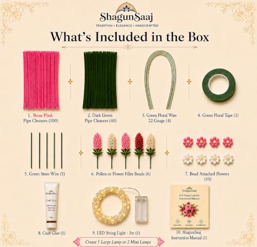 Image of ShagunSaaj Pipe Cleaner Flower Showpiece with LED DIY Kit for Adult & Kids Craft DIY, Aesthetic Home Decor, Office Desk Decor, Personalised Gifting, Non Withering Flowers