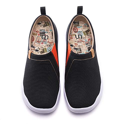 UIN Men's Walking Travel Shoes Slip On Canvas Casual Loafers Lightweight Comfort Art Painted Fashion Sneaker Solid Black (10)