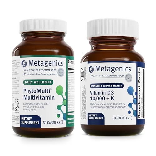 Metagenics Bundle - PhytoMulti & D3 10,000 + K - 60 Capsules of PhytoMulti for Men & Women - 60 Softgels of D3 10,000 + K for Immune Support, Bone Health & Heart Health