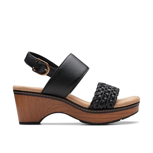 Clarks Clarks Collection Women's Seannah Step Wedge Sandal, Black Leather, 8 Medium US