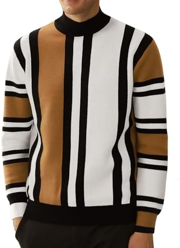GRACE KARIN Mens Sweater Turtleneck Striped Pullover Fashion Chri...