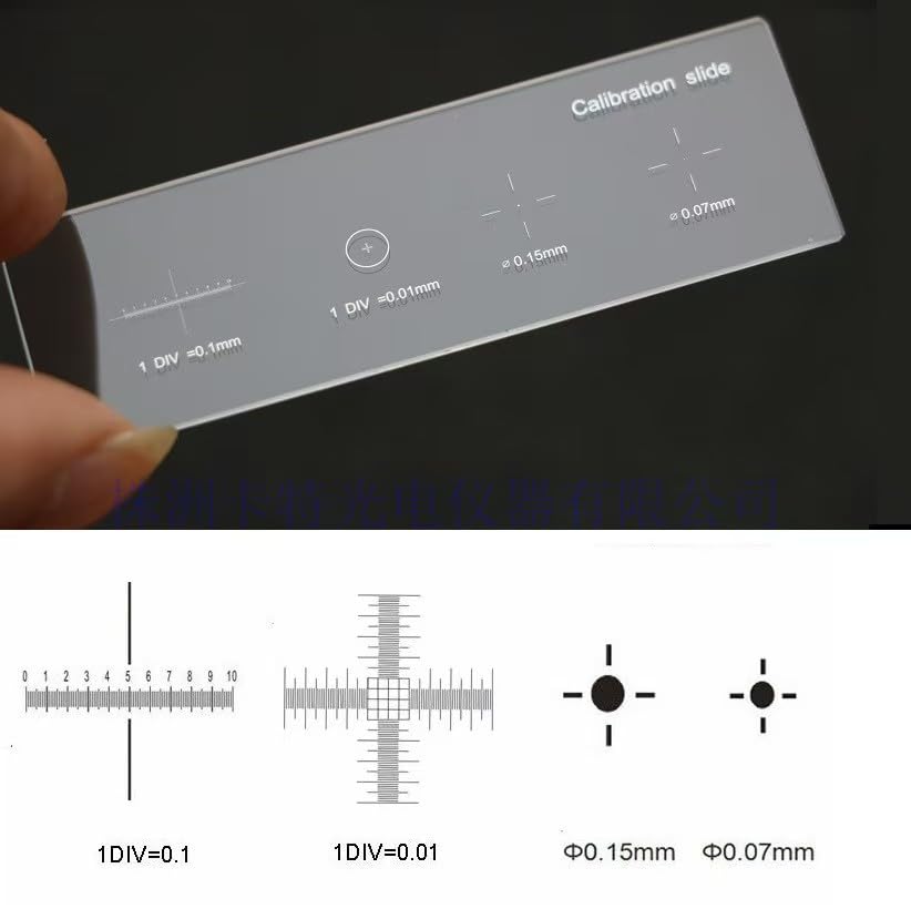 Microscope Stage Micrometer Calibration Slide with 4-Scales and 0.01mm Multifunctional Reticle Calibrating Ruler