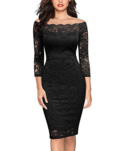 Miusol Women's Retro Off Shoulder 3/4 Sleeve Cocktail Mini Dress (X-Large, Black) #TOP21