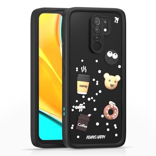 Image of Bintage Cute Fun Taddy| 3D Ball Bear| Donut| Coffee Rubber Case Full Body & Camera Protection Back Cover Compatible for Mi Poco M2 Reloaded - Black