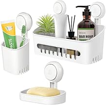 Uten Bathroom Suction Cup Shower Shelf 3-in-1 Wall Mounted Shower Basket Toothbrush Holder No Drill Hanging Rack Removable Shower Caddy Toilet Storage Rack Organizer