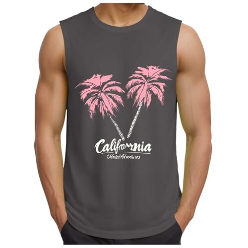 Big and Tall Palm Tree Graphic Tank Tops for Men Sleeveless Shirts Pullover Loose Running Workout Tops Muscle Vest