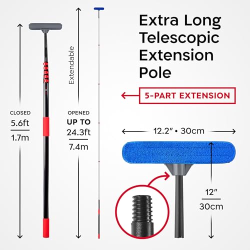 Image of Tyroler Professional Window Squeegee with Extension Pole 6-25ft | | Squeegee for Window Cleaning | Outdoor Window Cleaner Tool | Windows Washing Kit with Extension Pole