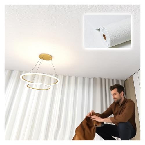 Pannelli soffitto Carta Da Parati Per Soffitti Autoadesivi, Resistente Alle Macchie - Bianco Puro, Larghezza 50 Cm, Carta Da Parati Per Soffitti, Senza Adesivo Aggiuntivo(L 10m)