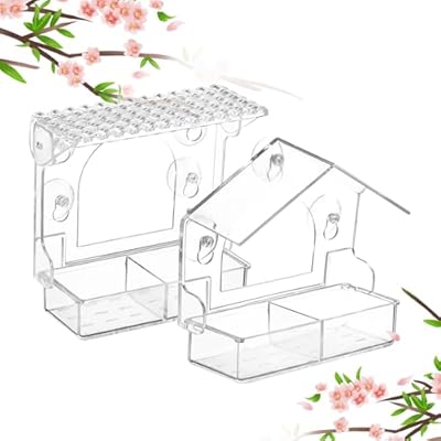 chunhai 2PCS Window Bird Feeder with 4 Extra Strong Suction Cups, Clear Birdfeeders Bird House for Outdoors Window Viewing Outside, Removable Tray Birdhouse