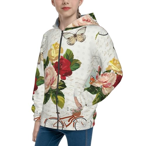 Vintage Flower Kid Hoodies Boys Zip Up Sweatshirts Girls Pullover with Pocket