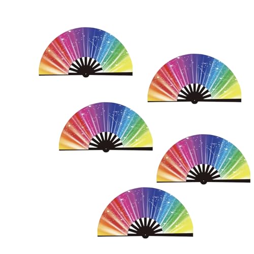 podafu 2025 New 11” Large Folding Popping Hand Fan?Clacker Fans for Line Dancing, Line Dance Popping Fan, Craft Boots on The Ground Hand Fan, Ideal for Events and Party (5Pack, Rainbow)