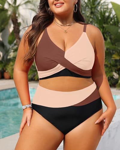 Image of Tempt Me Plus Size Two Piece Swimsuit - Women High Waisted Bikini Set Tummy Control Bathing Suits