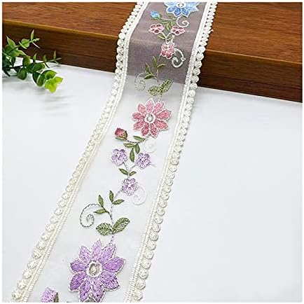 SuiGlory Vintage Lace Trim Ribbon, Blue Pink Embroidery Floral Sewing Lace Trim for Craft Sewing Wedding/Bridal Decoration Home Decoration Packaging (10Yards)
