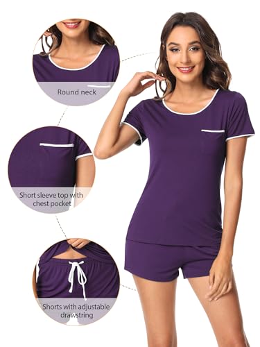 Image of WiWi Viscose from Bamboo Pajamas Set for Women Super Soft Short Sleeve Cooling Summer Plus Size Pjs Sets Sleepwear S-4X